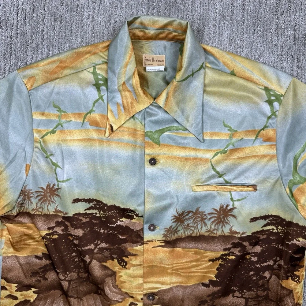 Vintage Arnold Christensen‎ Hawaiian Shirt Mens Large Oasis Birds Aloha 70s 60s